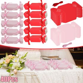 40Pcs Wedding Party Treat Boxes Small Pink Red Candy Shaped Gift Boxes with Ribbon Cookie Chocolate Snack Goodies Wrapping Boxes for Birthday Hol