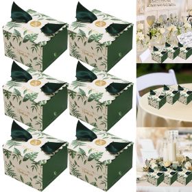 50Pcs Candy Boxes 2 Style Green Leaves Wedding Gift Box Mini Thank You Gift Box with Ribbons Birthday Party Favor Suppliers for Bridal Shower Par