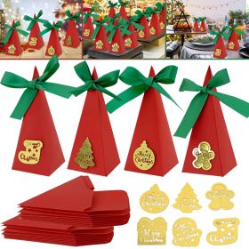 20PCS Christmas Candy Boxes 4 Styles Christmas Treat Gift Boxes Cute DIY Paper Box with Ribbon Triangle Sweet Boxes for Birthday Christmas Party