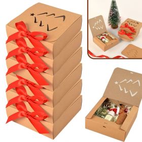 10 Pcs Christmas Gift Boxes with Bows Ribbon Kraft Paper Xmas Candy Goodies Box Christmas Tree Hollow Unique Treat Boxes for Christmas Birthday W