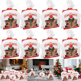 8 Pcs Mini Christmas Candy Boxes with Cellophane Bags and Twist Ties Cartoon Santa Claus Design Gift Box Paper Merry Christmas Goodie Cookie Boxe
