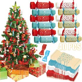 40 Pcs Christmas Gift Boxes with Ribbon 4 Colors Candy Shaped Sweets Goodie Chocolate Treat Box  Xmas Gift Snowflake Pattern Xmas Cracker Kit for
