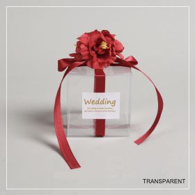 10-50pcs Transparent PVC Candy Box Artificial Flower Ribbon Gift Simulation Flower Square Candy Box Wedding Souvenirs for Guests (Color: Transparent B1, Gift Box Size: 20PCS)
