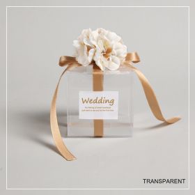 10-50pcs Transparent PVC Candy Box Artificial Flower Ribbon Gift Simulation Flower Square Candy Box Wedding Souvenirs for Guests (Color: Transparent A1, Gift Box Size: 10pcs)