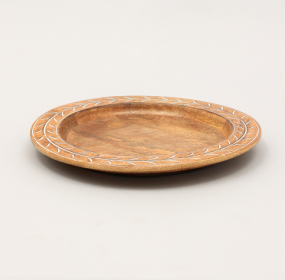 Handcrafted 13inch Wood Charger Plate Wooden Dinning Placemat Artisan Wood Tableware (Color: Brown)